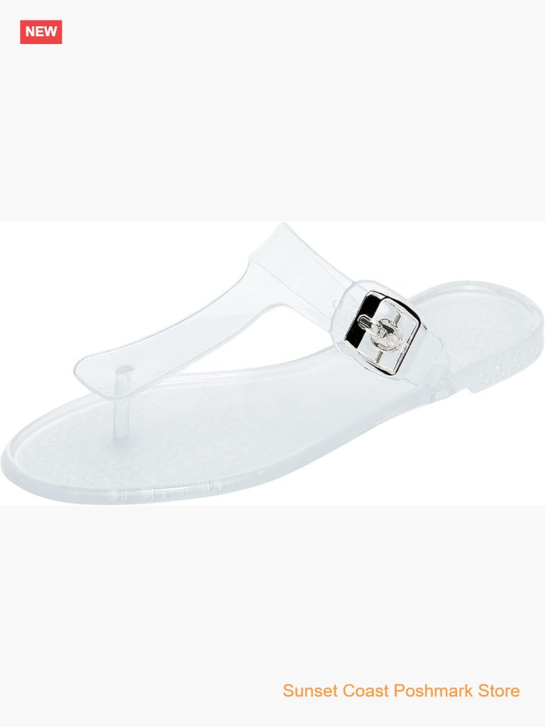 Women Adjustable T-Strap Jelly Flip Flop Sandals Clear Quick Dry Waterproof